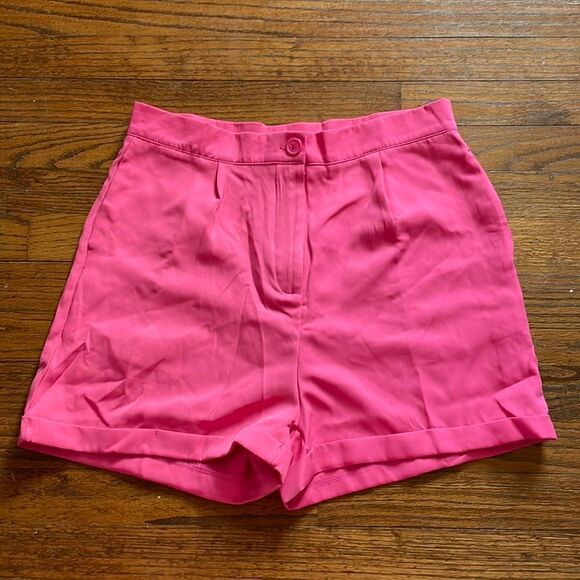 Pants - Hot Pink High Waisted Pleated Shorts